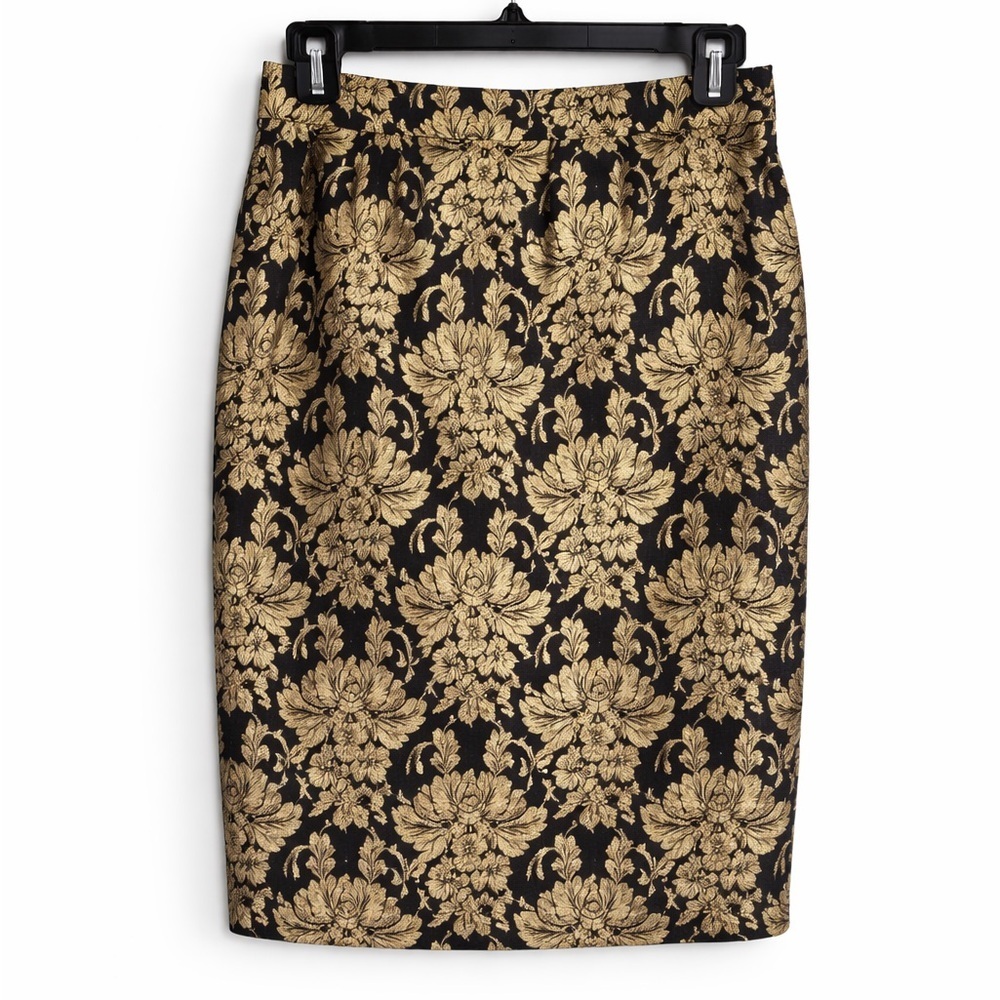 J.Crew Black & Gold Metallic Floral Jacquard Pencil Skirt NWT Style AR482